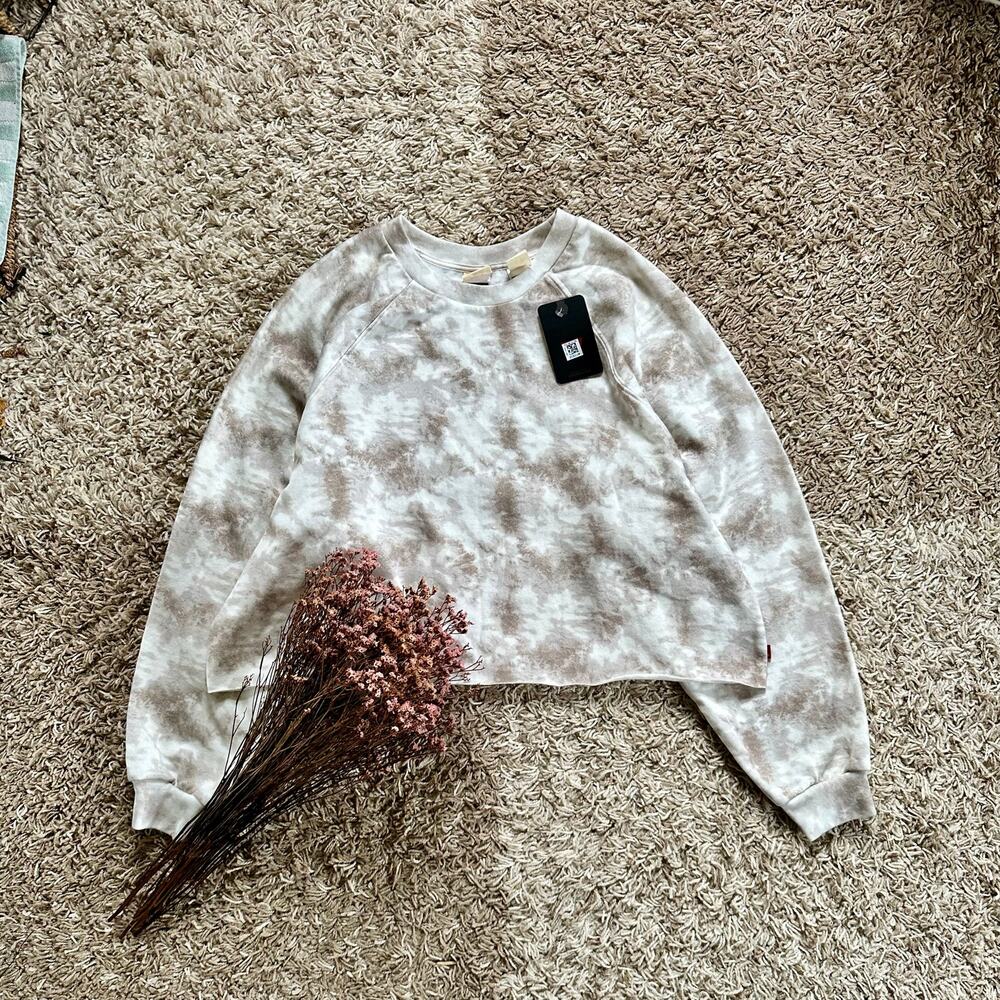 NEW Levi’s Tie Dye White/Brown Crew Neck Crop Cropped Sweatshirt Women’s Size L